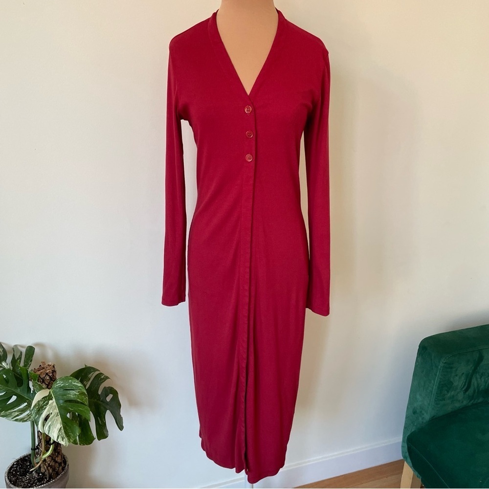 Stateside Red Ribbed Stretch Cotton Modal Long Cardigan Duster Sweater EUC Sz S